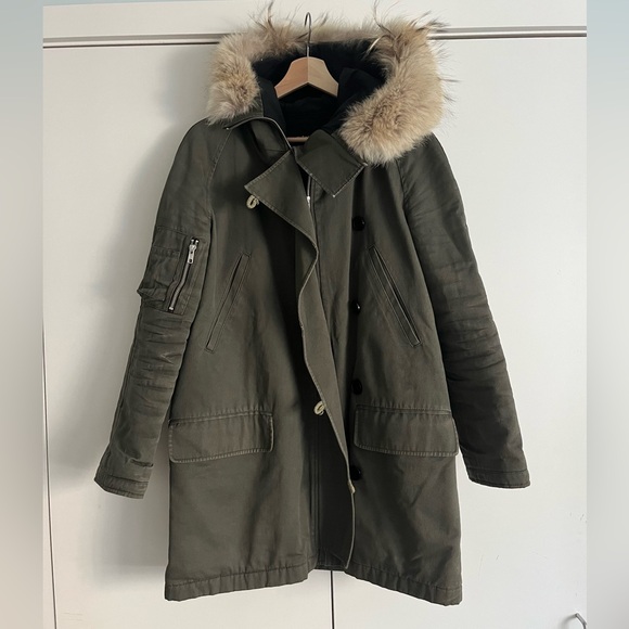 Cut25 by Yigal Azrouel Jackets & Blazers - Cut 25 by Yigal Azrouel Small Canvas Parka Coat with Fur Hood